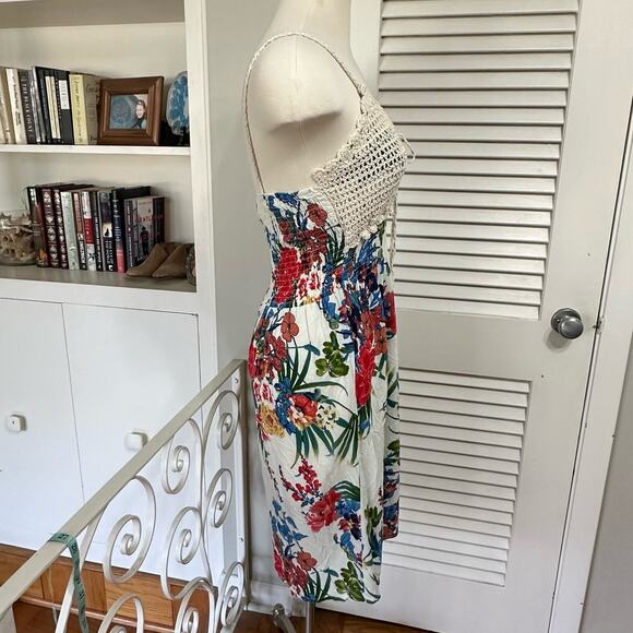 Crochet Floral Sundress Womens Large Boho Knee Length Resort Tropical‎ Festival - Picture 6 of 13